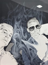 "David & Kristian smoking in a limo, Las Vegas"